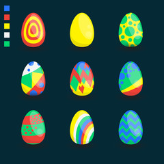 Set of colorful Easter eggs collection with flat style