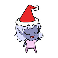happy line drawing of a elf girl wearing santa hat