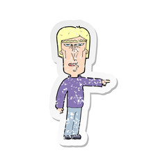 retro distressed sticker of a cartoon pointing man