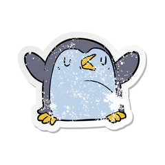 distressed sticker of a cartoon penguin