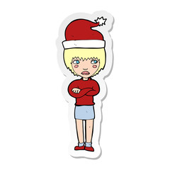 sticker of a cartoon woman ready for christmas