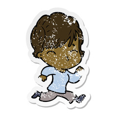 distressed sticker of a cartoon woman thinking