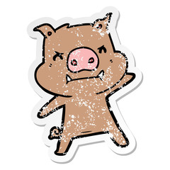 distressed sticker of a angry cartoon pig