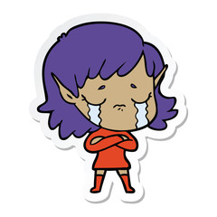 sticker of a cartoon crying elf girl