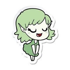 sticker of a happy cartoon elf girl