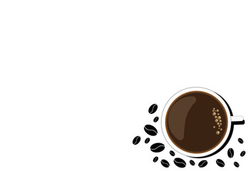A mug of hot coffee with froth and grains on a white background.