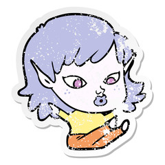 distressed sticker of a pretty cartoon elf girl