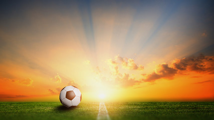 Soccer ball with Sunset background.