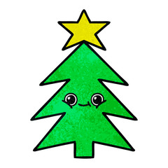 retro grunge texture cartoon christmas tree