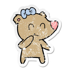 distressed sticker of a female bear cartoon