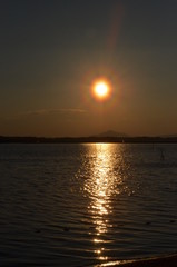 涸沼の夕景　花粉光環