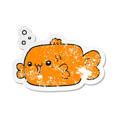 distressed sticker of a cartoon fish