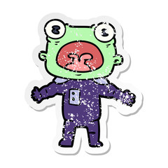 distressed sticker of a cartoon weird alien communicating