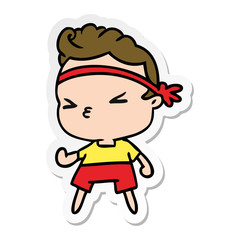 sticker cartoon kawaii working out boy