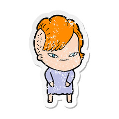 distressed sticker of a cute cartoon girl with hipster haircut