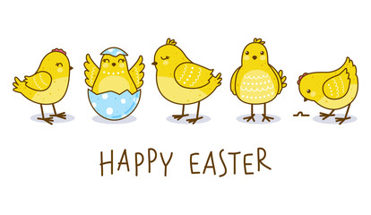Easter greeting card with cute chickens