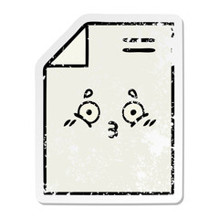 distressed sticker of a cute cartoon sheet of paper