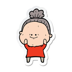 sticker of a cartoon happy old woman