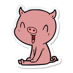 sticker of a happy cartoon pig sitting