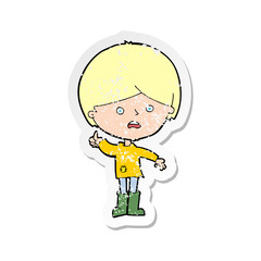 retro distressed sticker of a cartoon unhappy boy