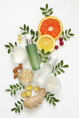 Natural organic cosmetics on white
