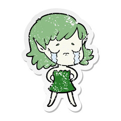 distressed sticker of a crying cartoon elf girl