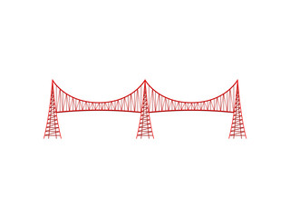 Red metal bridge on white background. Vector illustration.