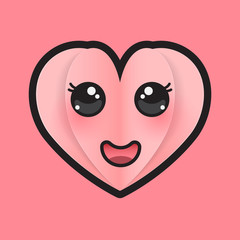 cute "heart" cartoon images in kawaii anime style With a funny expression, isolated with solid colored background.