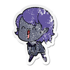 distressed sticker of a cute cartoon happy vampire girl