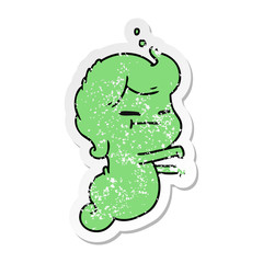 distressed sticker cartoon of kawaii scary ghost