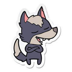 sticker of a cartoon wolf laughing