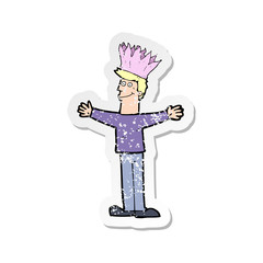 retro distressed sticker of a cartoon man in paper hat