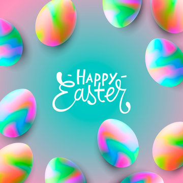 Happy Easter background template with beautiful eggs. Happy Easter big hunt or sale banner lettering with Colorful Eggs, vector illustration.