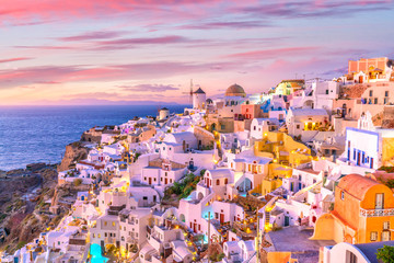 Sunset on the famous Oia city, Greece, Europe