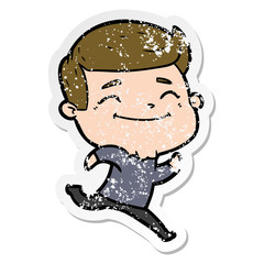 distressed sticker of a happy cartoon man