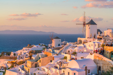 Sunset on the famous Oia city, Greece, Europe
