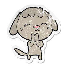 distressed sticker of a happy cartoon dog