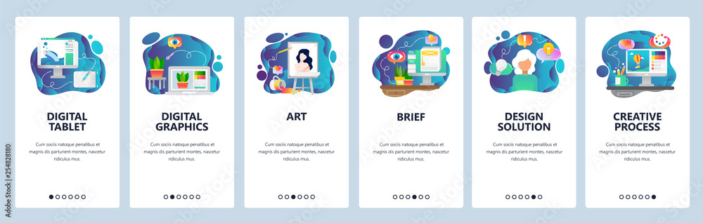 Wall mural mobile app onboarding screens. digital illustration, art. creative and design. menu vector banner te