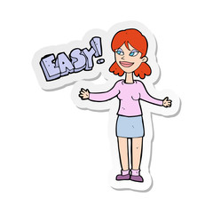 sticker of a cartoon woman saying easy