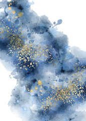 Aquarell abstrakter Aquamarin, Hintergrund, Aquarell blau und gold Textur Vektor-Illustration © EvgeniiasArt