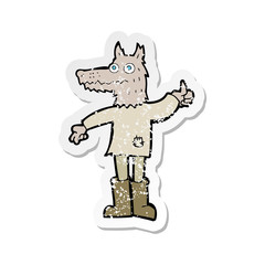 retro distressed sticker of a cartoon wolf man