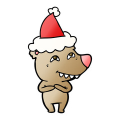 gradient cartoon of a bear showing teeth wearing santa hat