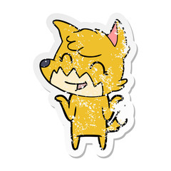 distressed sticker of a happy cartoon fox