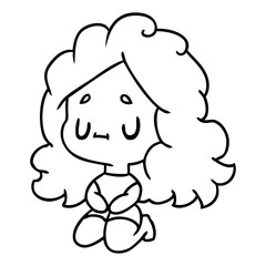 line drawing of a cute kawaii girl