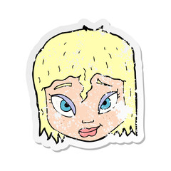retro distressed sticker of a cartoon female face