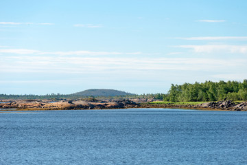 Islands of the Kuzova Archipelago in the White Sea on a summer day