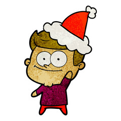 textured cartoon of a happy man wearing santa hat