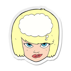 sticker of a cartoon woman thinking