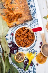 Dry hot megrelian adjika -  traditional Georgian spice from Samegrelo region with rock salt, herbs, spices and red chilly pepper.