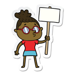 sticker of a cartoon woman wearing glasses